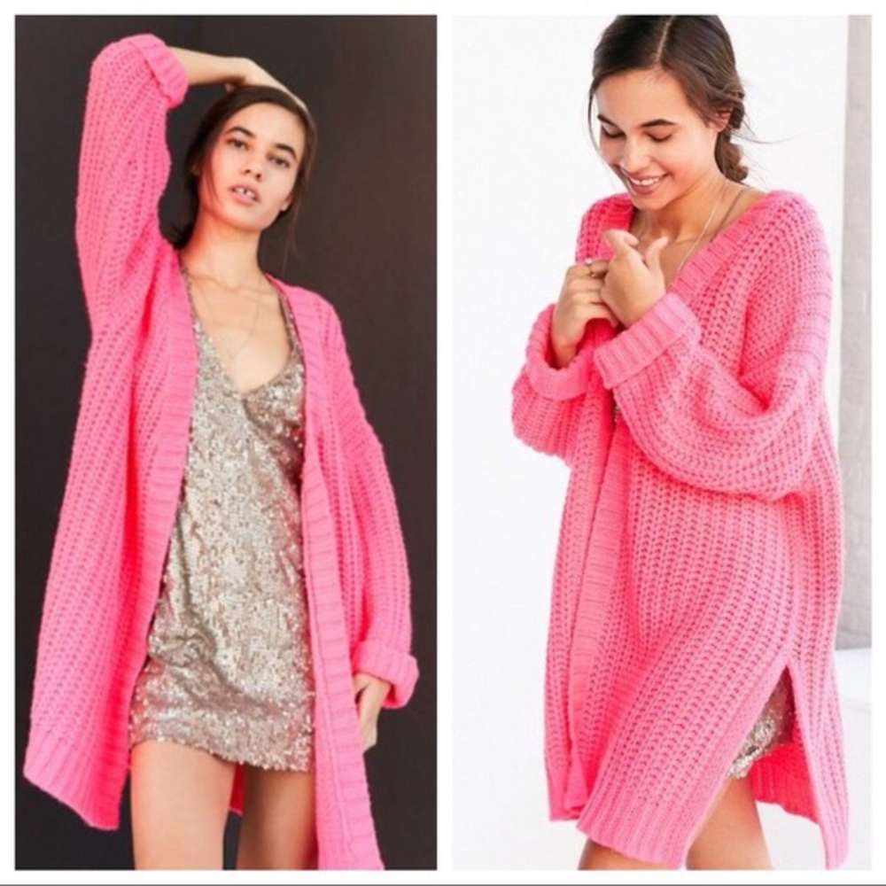 Silence & Noise Neon Pink oversized cardigan UO